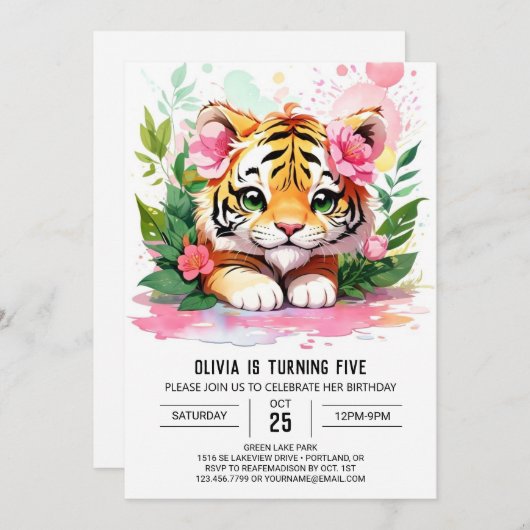 Oerwoud Custom Tiger Verjaardagsuitnodiging Kaart (Voorkant / Achterkant)