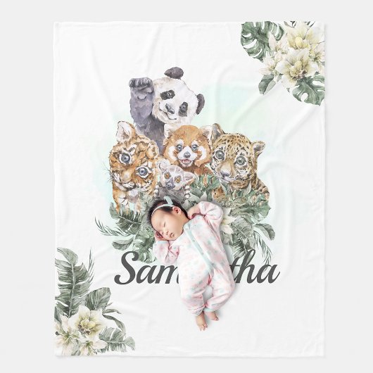 Oerwoud Cute Animals Monogram Tropische groen Fleece Deken