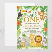 Oerwoud Dier 1e Verjaardagsfeest Kaart (Voorkant / Achterkant)