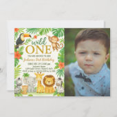 Oerwoud Dier 1e Verjaardagsfeest Kaart (Voorkant)