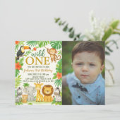 Oerwoud Dier 1e Verjaardagsfeest Kaart (Staand voorkant)