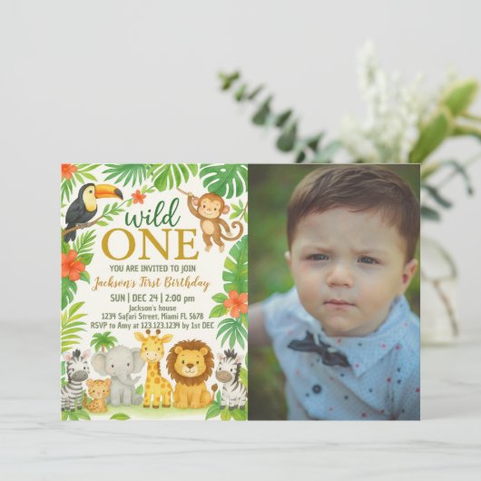 Oerwoud Dier 1e Verjaardagsfeest Kaart (Staand voorkant)