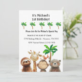 Oerwoud Dier 1e Verjaardagsfeest Kaart (Staand voorkant)