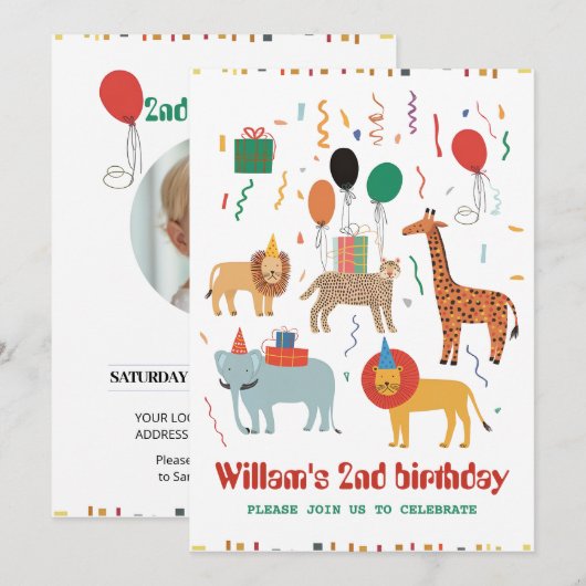 Oerwoud Dier 2e verjaardag Uitnodiging (Voorkant / Achterkant)
