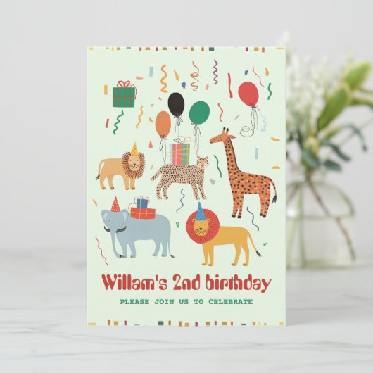 Oerwoud Dier 2e verjaardag Uitnodiging (Staand voorkant)