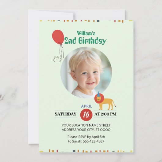 Oerwoud Dier 2e verjaardag Uitnodiging (Achterkant)