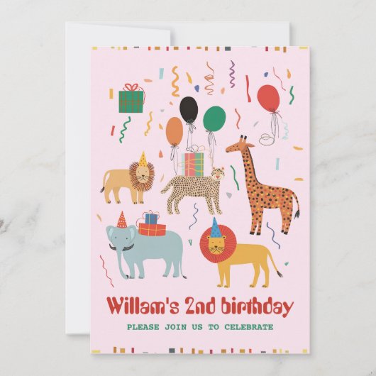 Oerwoud Dier 2e verjaardag Uitnodiging (Voorkant)