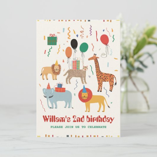 Oerwoud Dier 2e verjaardag Uitnodiging (Staand voorkant)