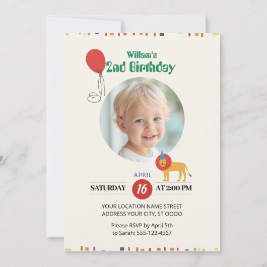 Oerwoud Dier 2e verjaardag Uitnodiging (Achterkant)