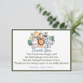 Oerwoud Dier Baby shower Partij Dank u kaart (Staand voorkant)