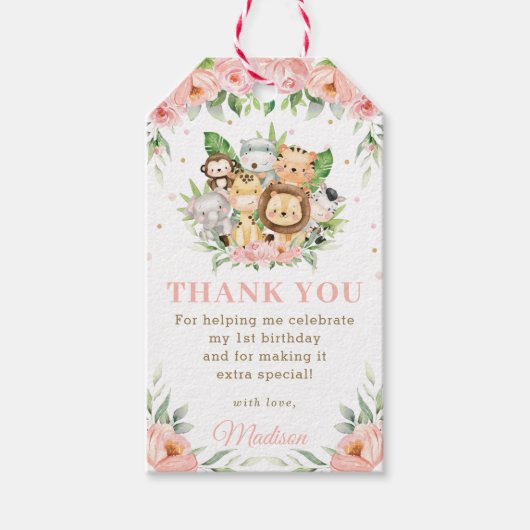 Oerwoud Dier Baby shower Verjaardag Dank u Favor Cadeaulabel (Voorkant)