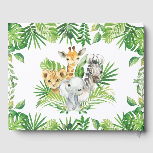 Oerwoud Dier Chic Tropical Greenery Baby shower Gastenboek (Achterkant)