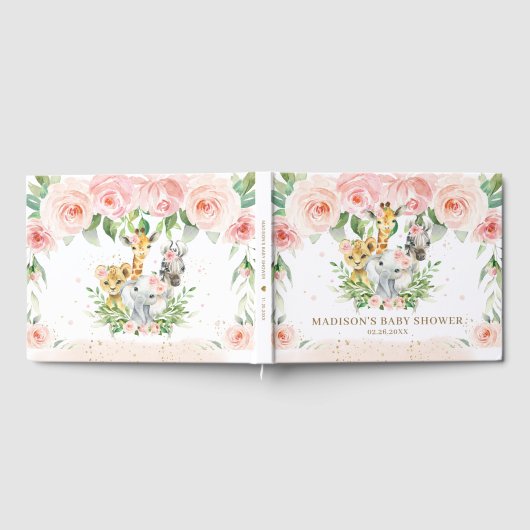 Oerwoud Dier Chique Blush Roze Bloemen Baby shower Gastenboek (Volledig)