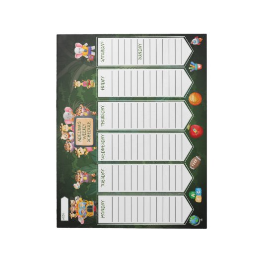 Oerwoud Dier Kinder Weekly School Activiteit Plann Notitieblok (Linkerzijde)