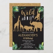 Oerwoud Dier Wilde 1 1e verjaardag Uitnodiging (Voorkant / Achterkant)