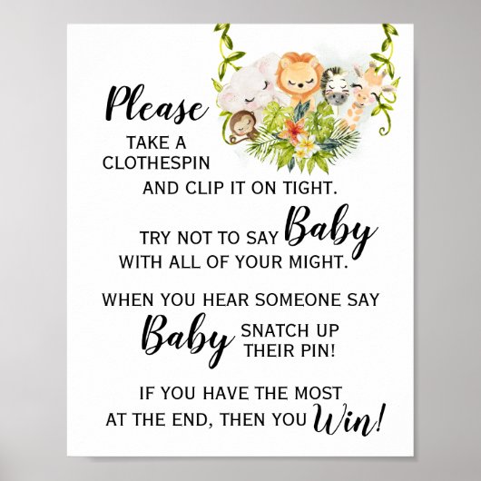 Oerwoud Dier Zeg niet dat het Baby shower van het Poster (Voorkant)