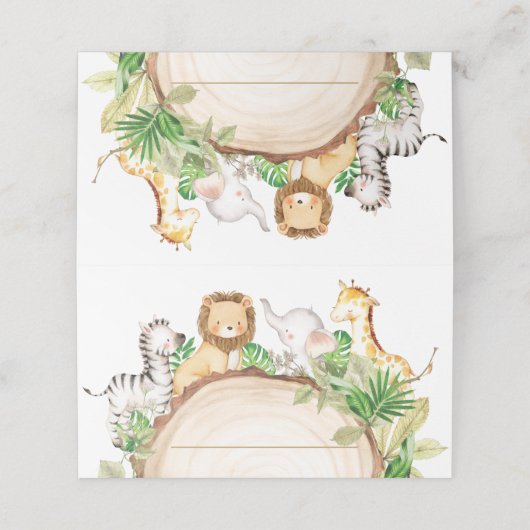 Oerwoud Dieren 1e Verjaardag Baby shower Groen Plaatskaartje (Buitenkant ongevouwen)