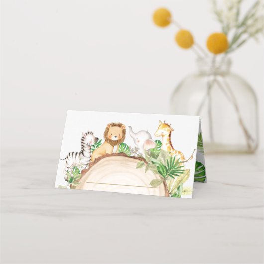 Oerwoud Dieren 1e Verjaardag Baby shower Groen Plaatskaartje (Achterkant)