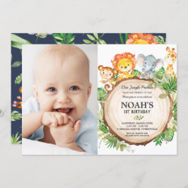 Oerwoud Dieren 1e Verjaardag Groen Safari Foto Kaart