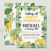 Oerwoud Dieren 1e verjaardag Uitnodiging (Voorkant / Achterkant)