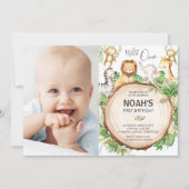 Oerwoud Dieren 1e Verjaardag Wild Een Groene Foto Kaart (Voorkant)