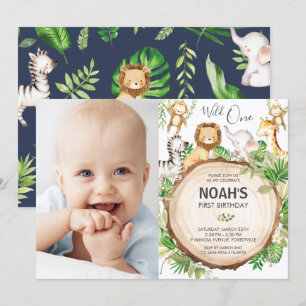 Oerwoud Dieren 1e Verjaardag Wild Een Groene Foto Kaart