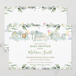 Oerwoud Dieren auto's Greenery Baby shower Girl Kaart