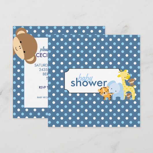 Oerwoud Dieren Baby Boy Shower Invitations Kaart (Voorkant / Achterkant)