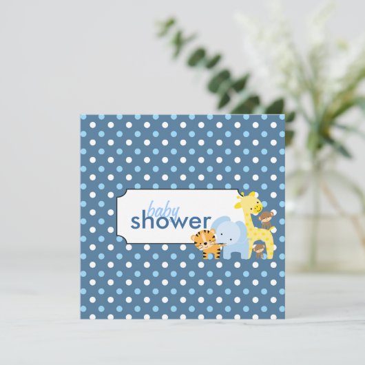 Oerwoud Dieren Baby Boy Shower Invitations Kaart (Staand voorkant)