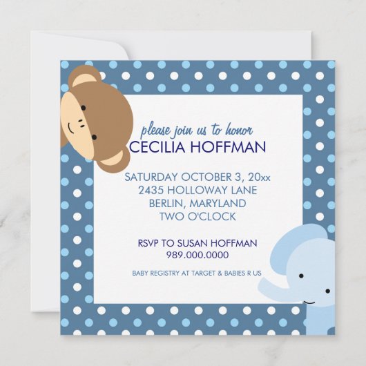 Oerwoud Dieren Baby Boy Shower Invitations Kaart (Achterkant)