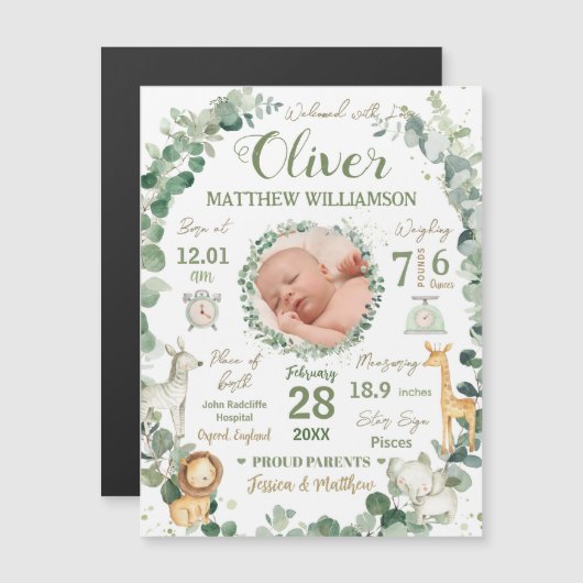 Oerwoud Dieren Baby Geboortestatistieken Foto Aank (Voorkant / Achterkant)