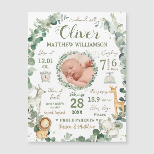 Oerwoud Dieren Baby Geboortestatistieken Foto Aank (Voorkant)