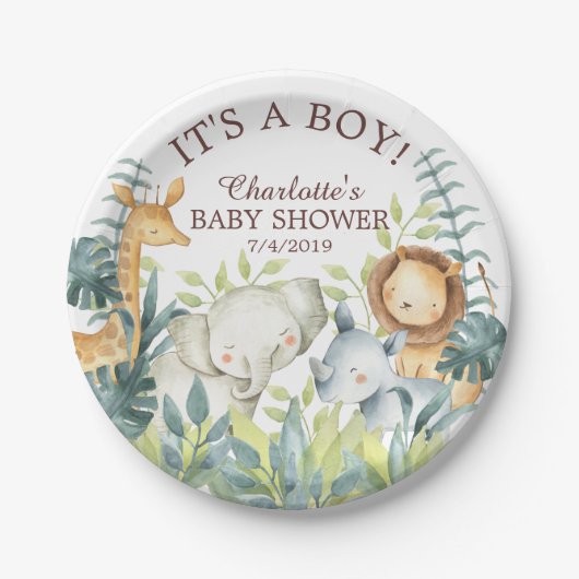 Oerwoud Dieren Baby shower 7" Bord (Voorkant)
