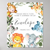 Oerwoud Dieren Baby shower Adres Envelopteken Poster (Voorkant)