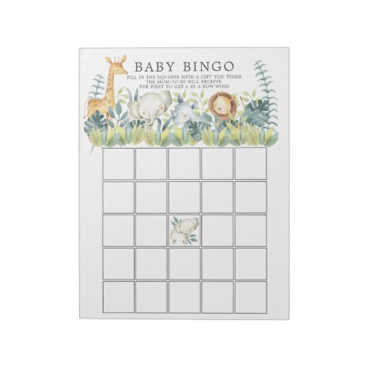Oerwoud Dieren Baby shower Bingo Game Notitieblok (Linkerzijde)