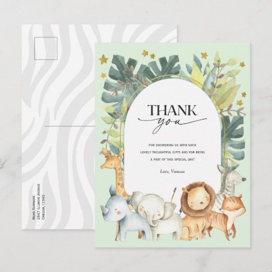 Oerwoud dieren baby shower dank u briefkaart (Voorkant / Achterkant)