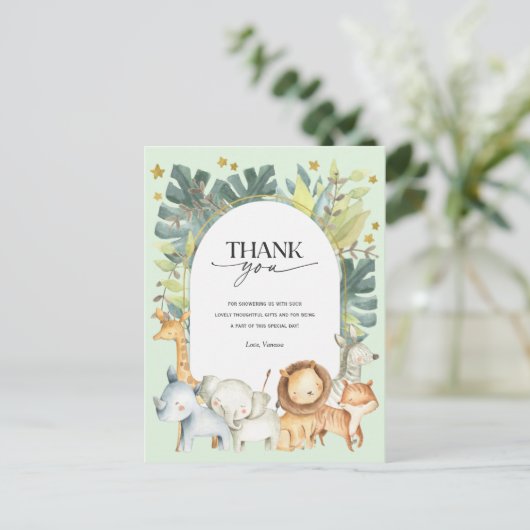 Oerwoud dieren baby shower dank u briefkaart (Staand voorkant)