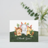 Oerwoud Dieren Baby shower Dank u Briefkaart (Staand voorkant)