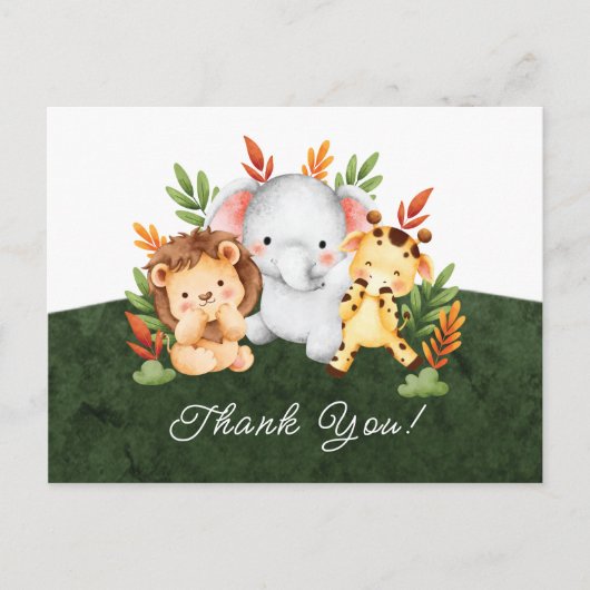 Oerwoud Dieren Baby shower Dank u Briefkaart (Voorkant)