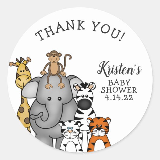 Oerwoud Dieren Baby shower dank u voor sticker (Voorkant)