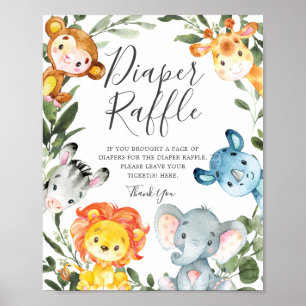 Oerwoud Dieren Baby shower Dappere Raffle Sign Poster