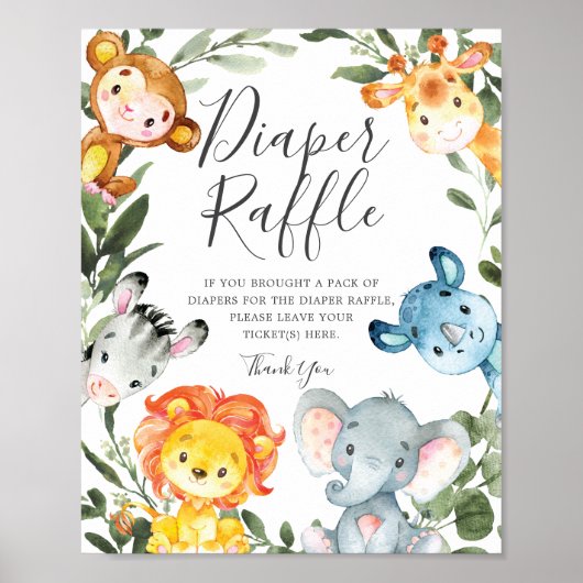 Oerwoud Dieren Baby shower Dappere Raffle Sign Poster (Voorkant)