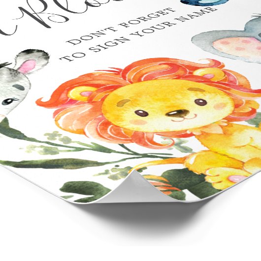 Oerwoud dieren Baby shower decorbeer een blokteken Poster (Hoek)