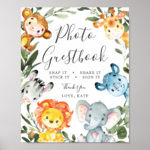 Oerwoud Dieren Baby shower Foto Guestbook Sign. Poster