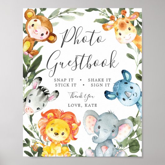 Oerwoud Dieren Baby shower Foto Guestbook Sign. Poster (Voorkant)