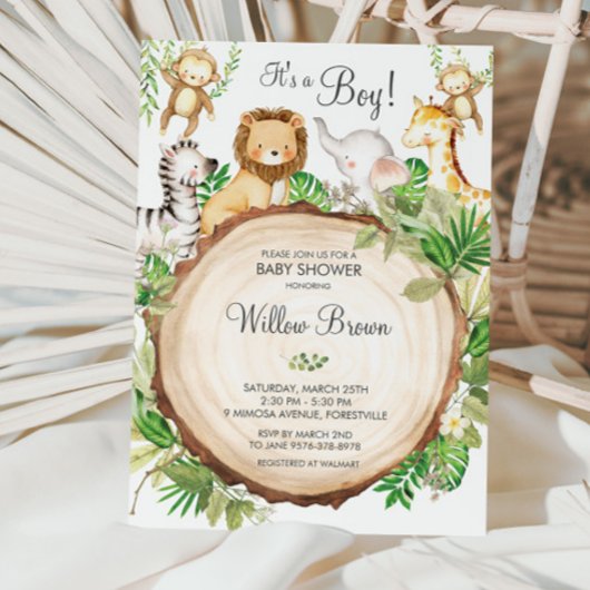 Oerwoud Dieren Baby shower Greenery Safari Boy Kaart