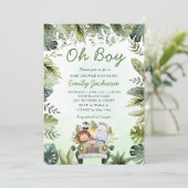Oerwoud Dieren Baby shower Greenery Safari Boy Kaart (Staand voorkant)