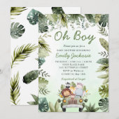 Oerwoud Dieren Baby shower Greenery Safari Boy Kaart (Voorkant / Achterkant)