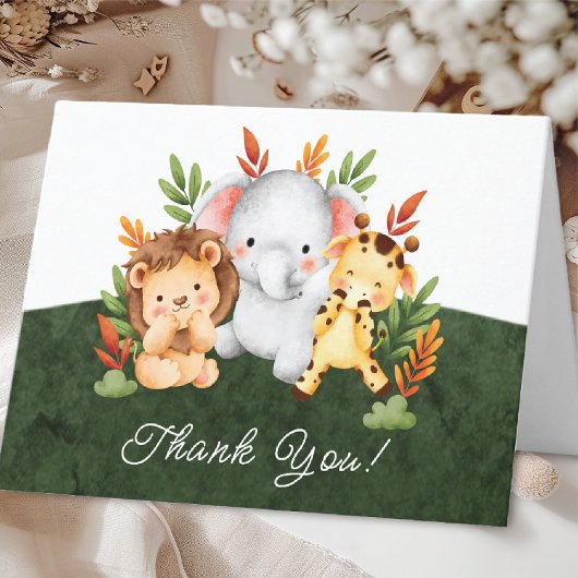 Oerwoud Dieren Baby shower Hartelijk dank Bedankkaart