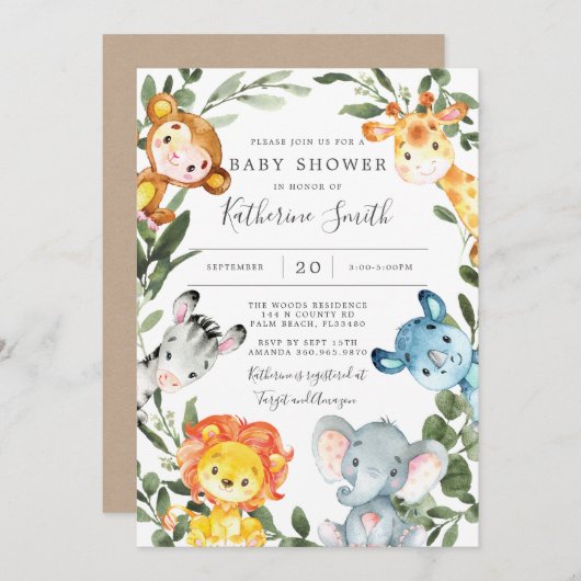 Oerwoud Dieren Baby shower Kaart (Voorkant / Achterkant)